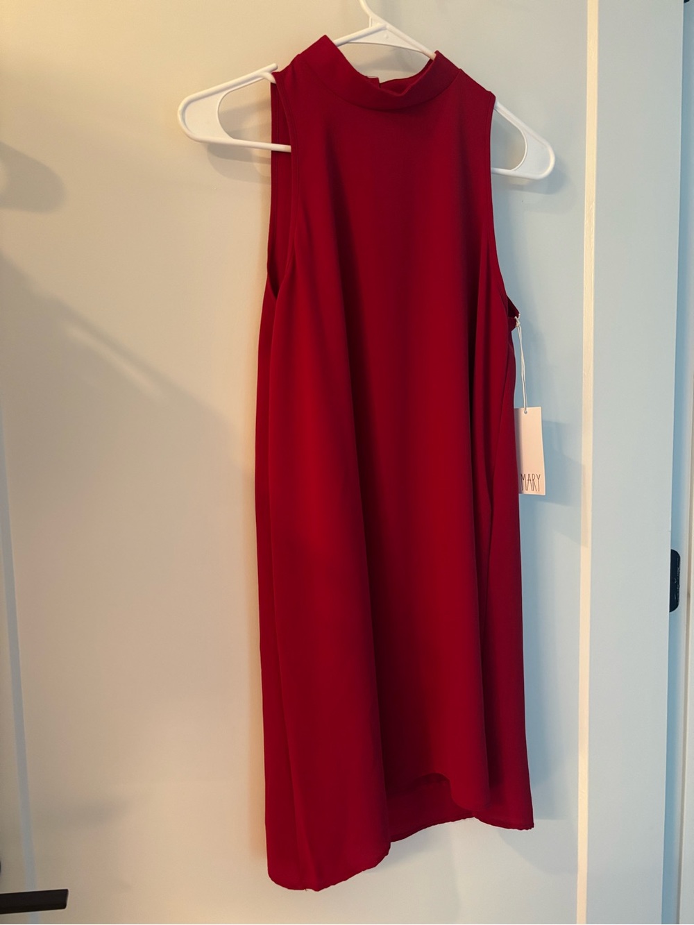 Sleeveless Mock Neck Shift Dress - Red